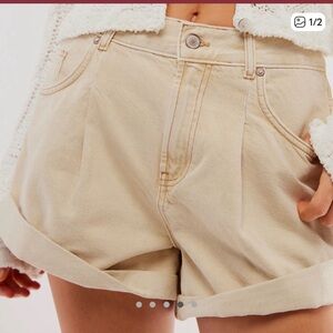 We The Free Women's Rolled Hem Bermuda Shorts in Light Beige